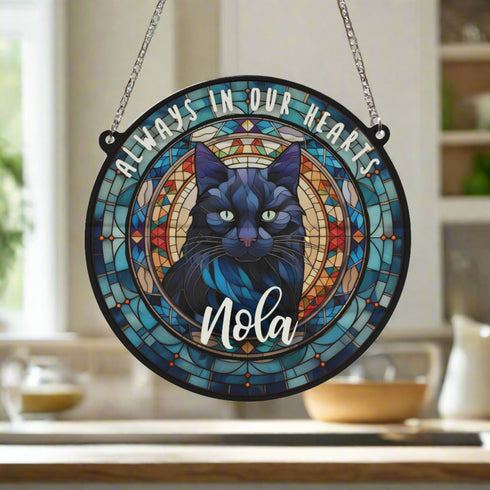 Cat Black Memorial Stained Glass Effect Suncatcher